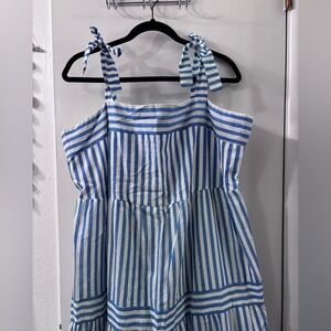 Blue and White Striped Maxi Dress